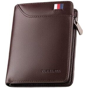 Men's Wallets Card Brown Genuine Leather Slim Front Zipper Coin Pocket Design
